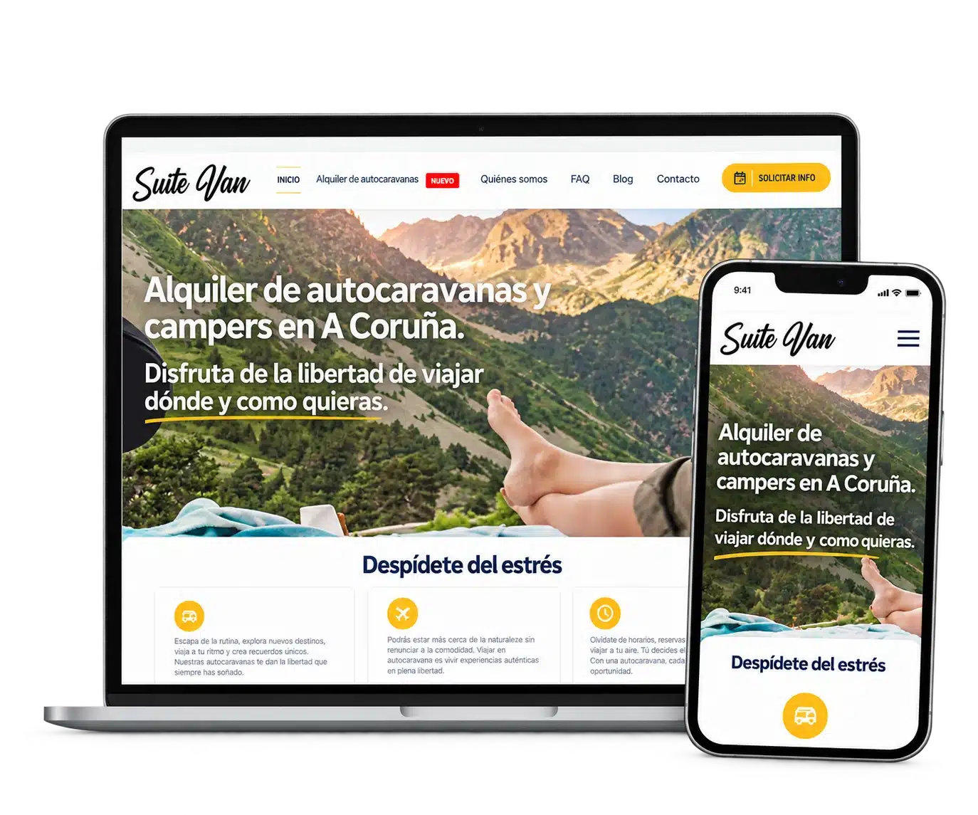 Montaje ilustrativo del proyecto Suite Van en portátil y móvil