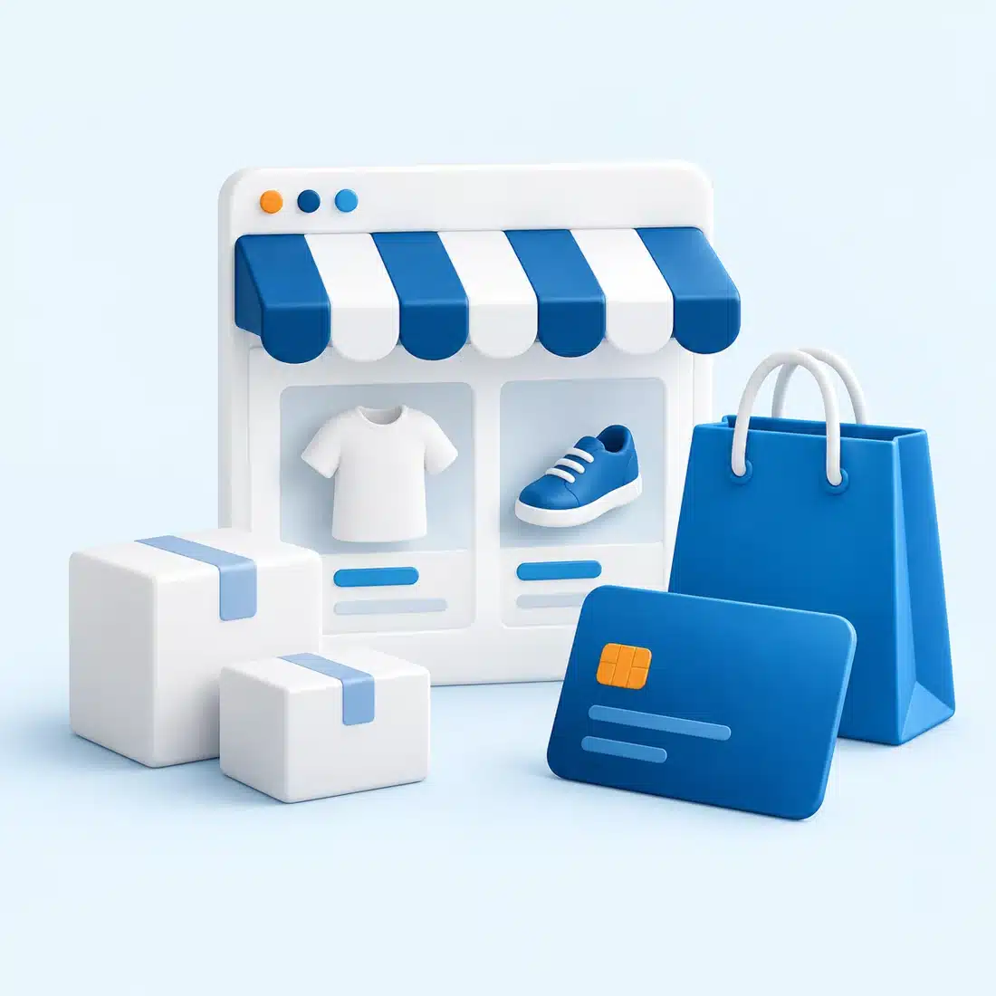 Ilustración de una tienda online y sus productos